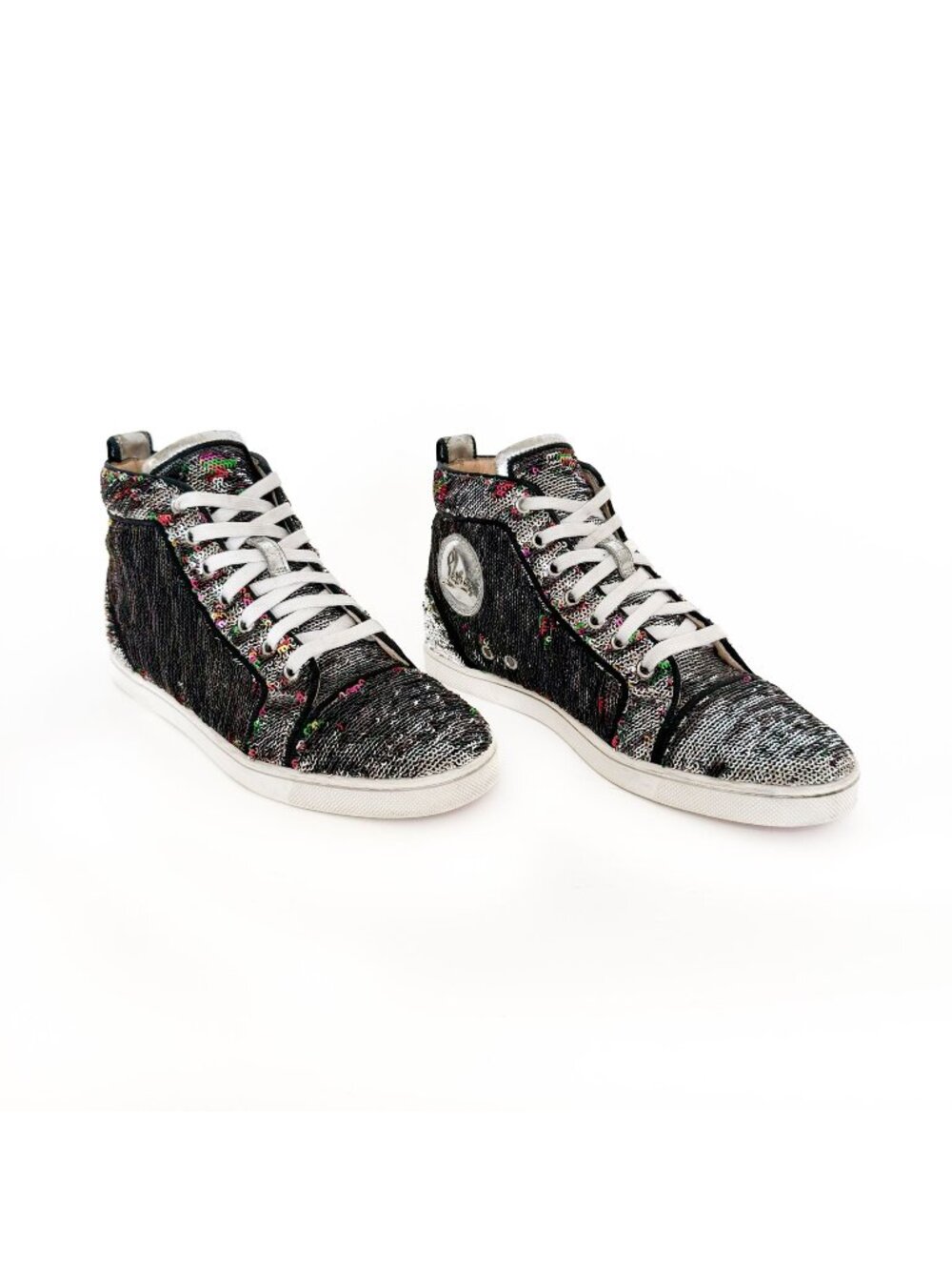 Christian Louboutin Bip Bip High Sneakers EU 37.5 US 7.5 Silver Flip Up Sequin